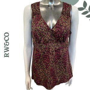 RW&CO Women’s Cotton Top with Empire Waist | Plum Olive Green | Size Large